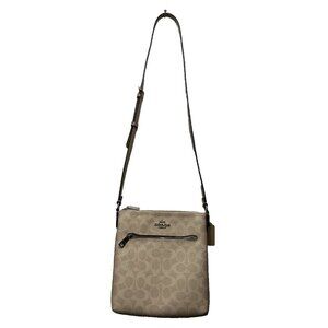 NWOT Coach Mini Rowan File Bag Signature Print Leather Tan Khaki Sand Crossbody
